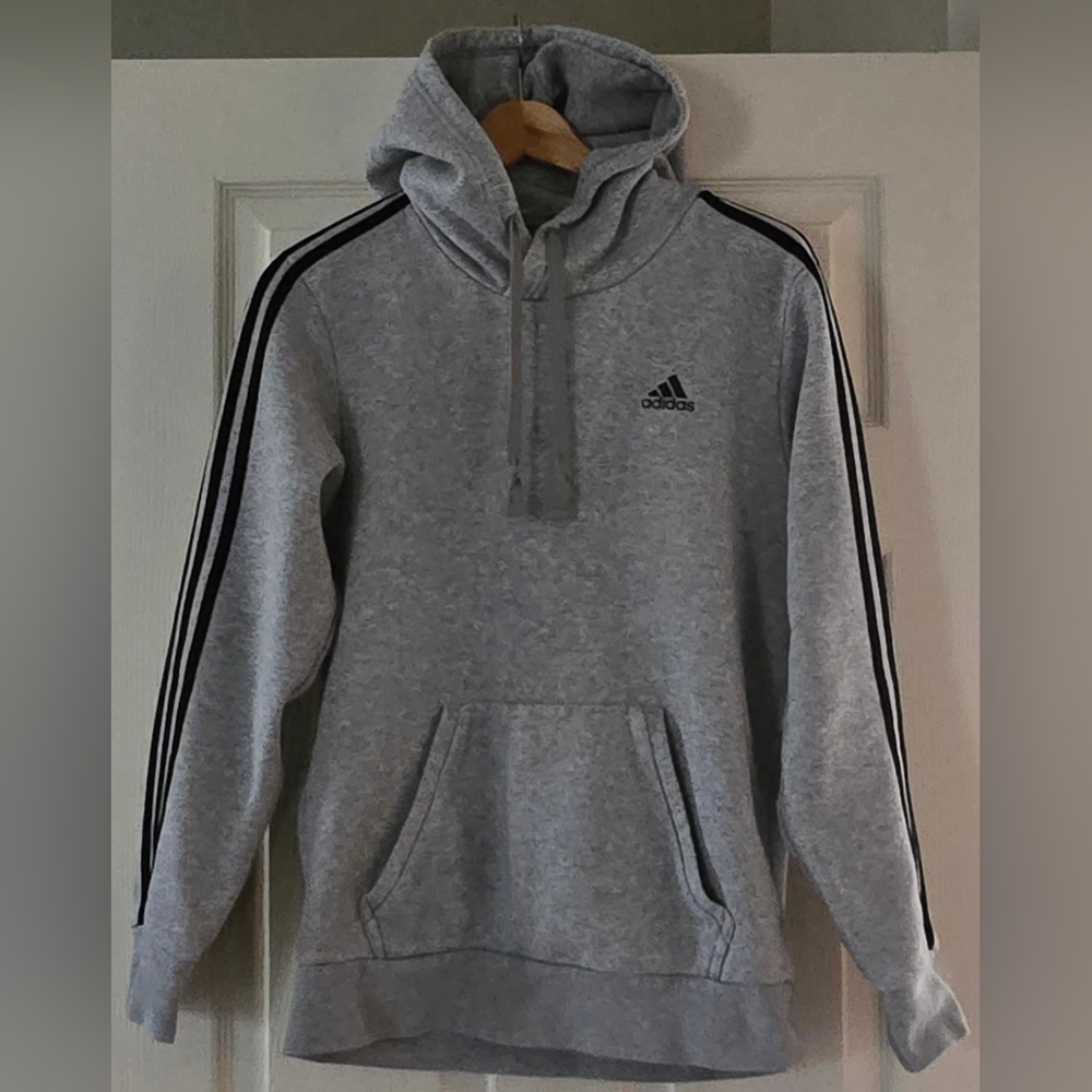 Adidas Men's Gray Hoodie with Black Stripes